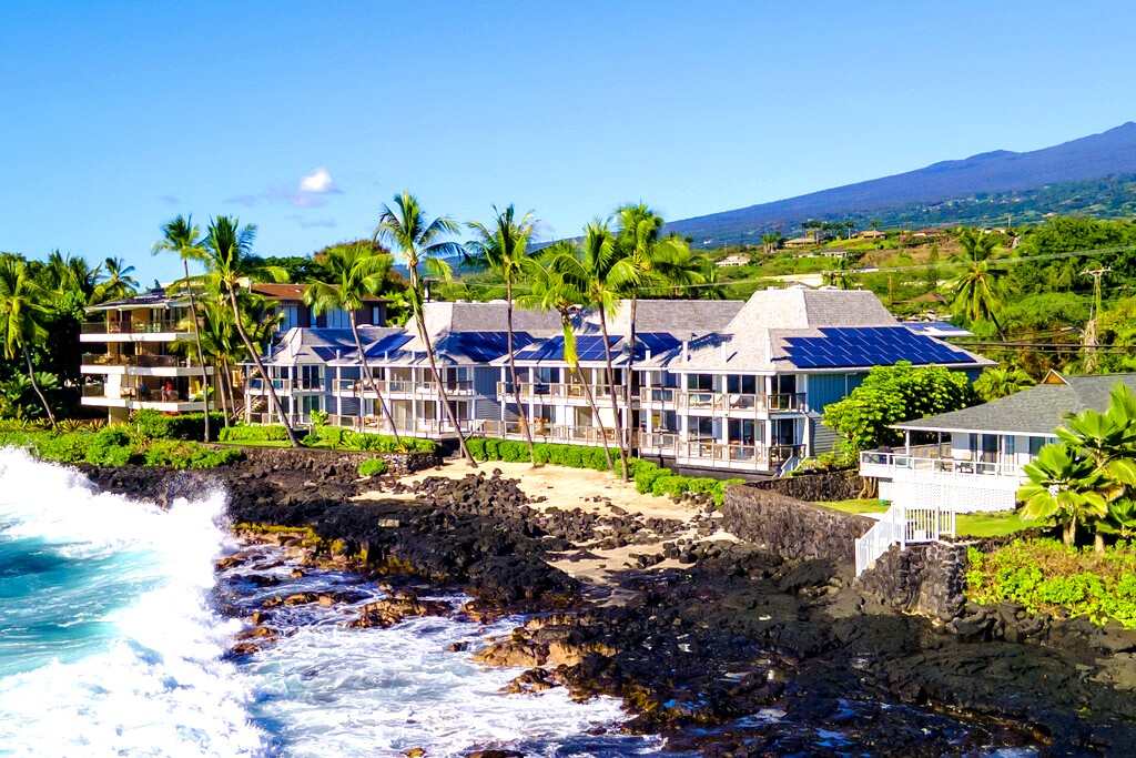 View from the ocean of the beach front Big Island Beach House