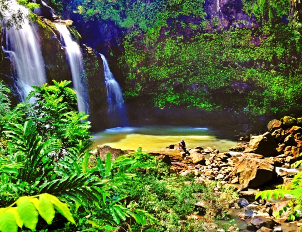 Person enjoying maui waterfall