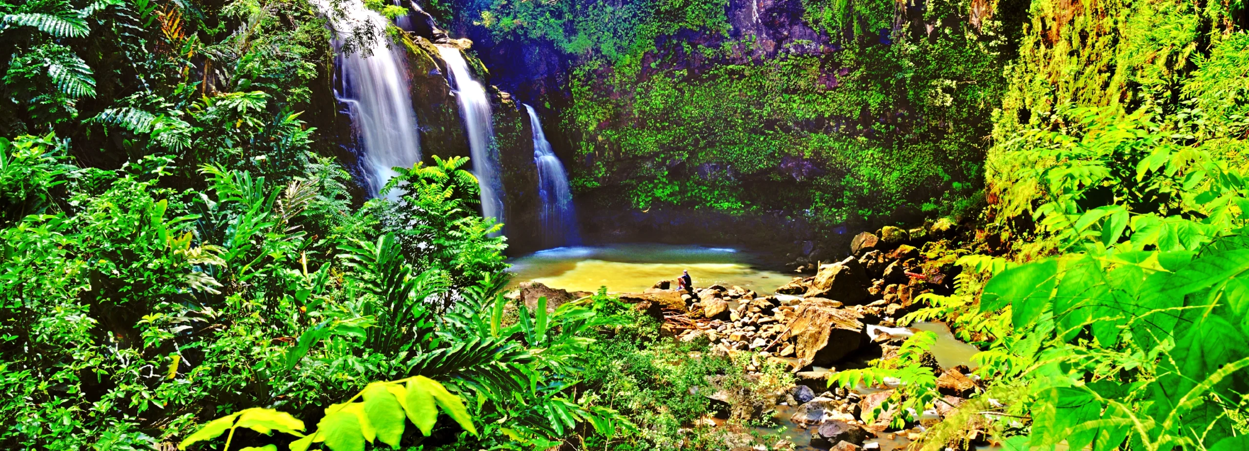 Person enjoying maui waterfall