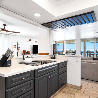 Kitchen with ocean view